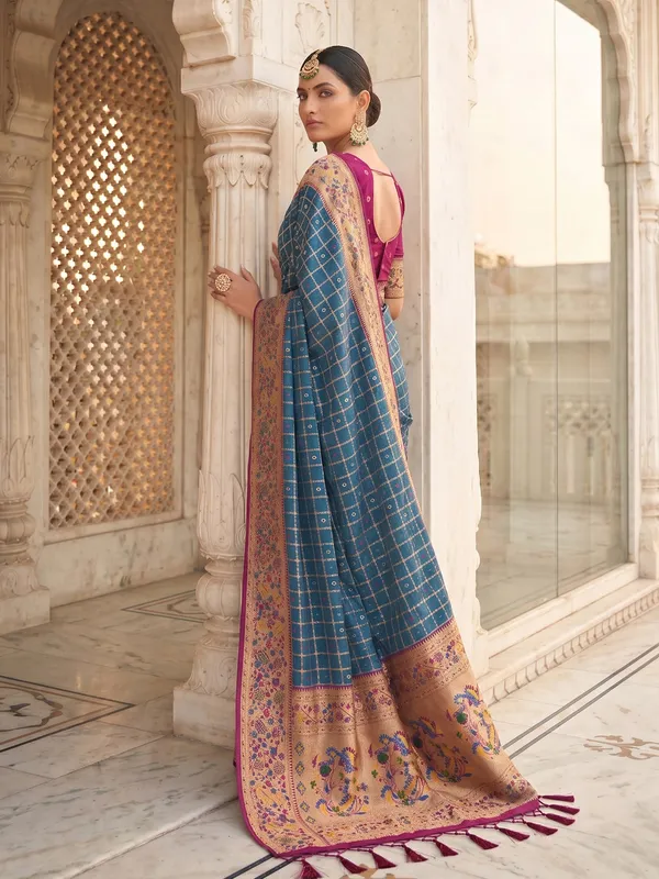 Royal_Blue_Banarasi_Silk_Saree_With_Floral_Woven_Border_Default_Title