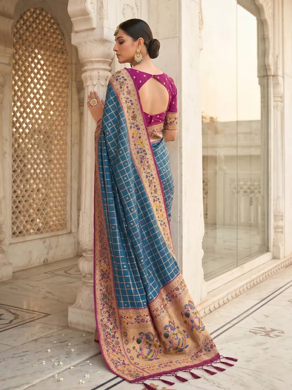 Royal_Blue_Banarasi_Silk_Saree_With_Floral_Woven_Border_Default_Title