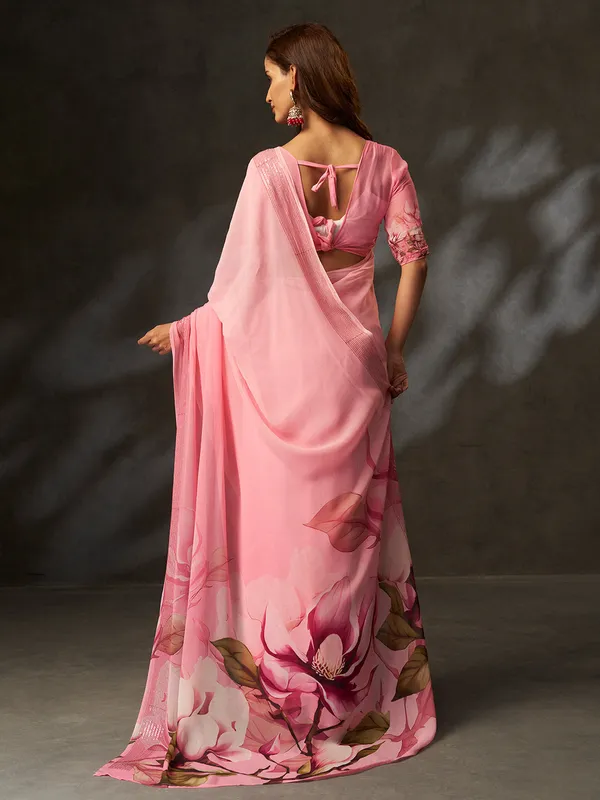 Pink_Printed_Georgette_Saree_With_Pink_Woven_Border_Default_Title