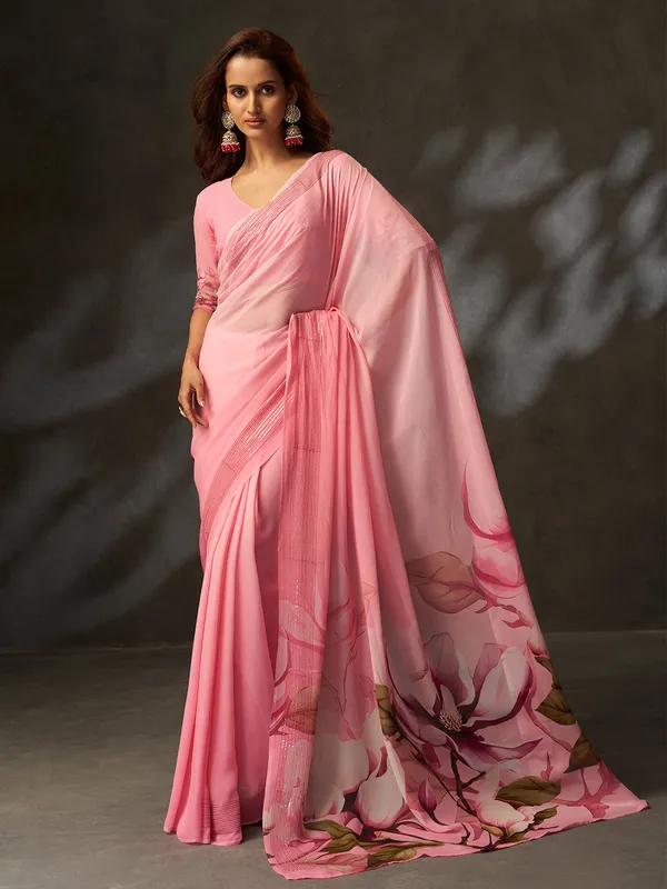 Pink_Printed_Georgette_Saree_With_Pink_Woven_Border_Default_Title