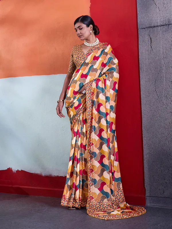 Multicolor_Printed_Crepe_Saree_With_Geometric_Printed_Border_Default_Title