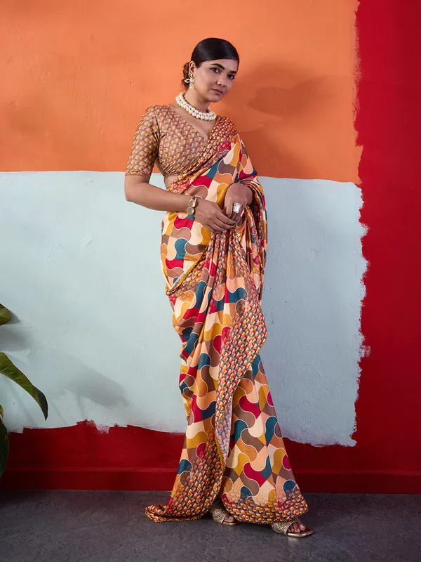 Multicolor_Printed_Crepe_Saree_With_Geometric_Printed_Border_Default_Title