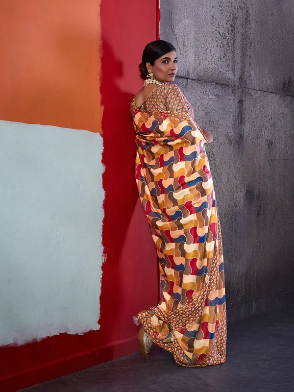 Multicolor_Printed_Crepe_Saree_With_Geometric_Printed_Border_Default_Title