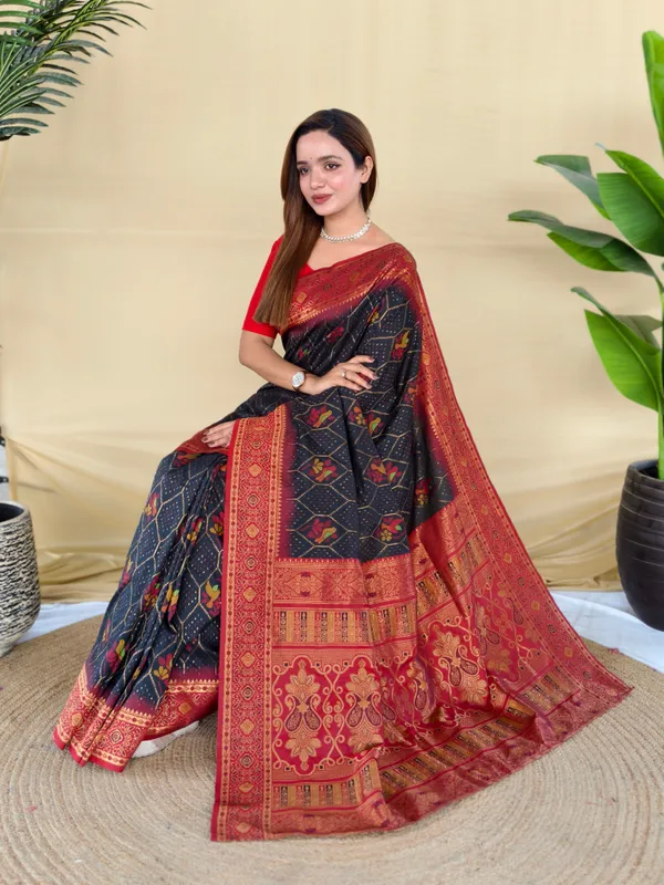 Black_Silk_Saree_With_Maroon_Zari_Border_Default_Title