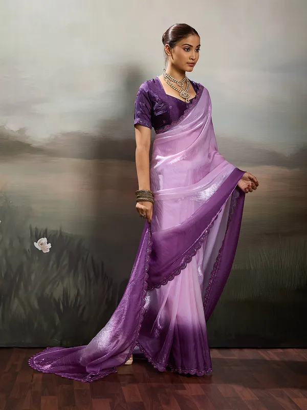 Lavender_Purple_Satin_Saree_With_Designer_Lace_Border_Default_Title