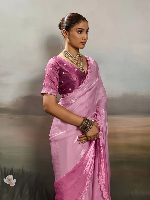 Rose_Pink_Satin_Saree_With_Designer_Lace_Border_Default_Title
