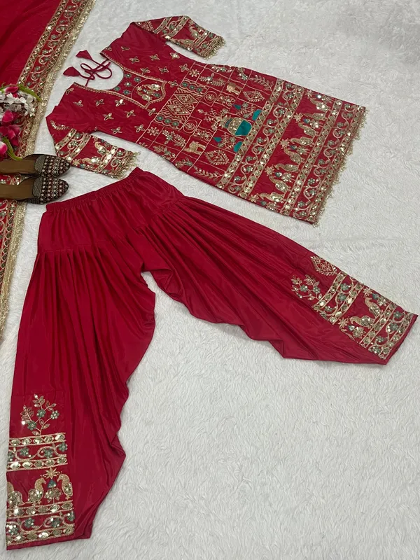 Ethnivo_Crimson_Red_Embroidered_Festive_Straight_Kurta_Set_With_Embellished_Dupatta