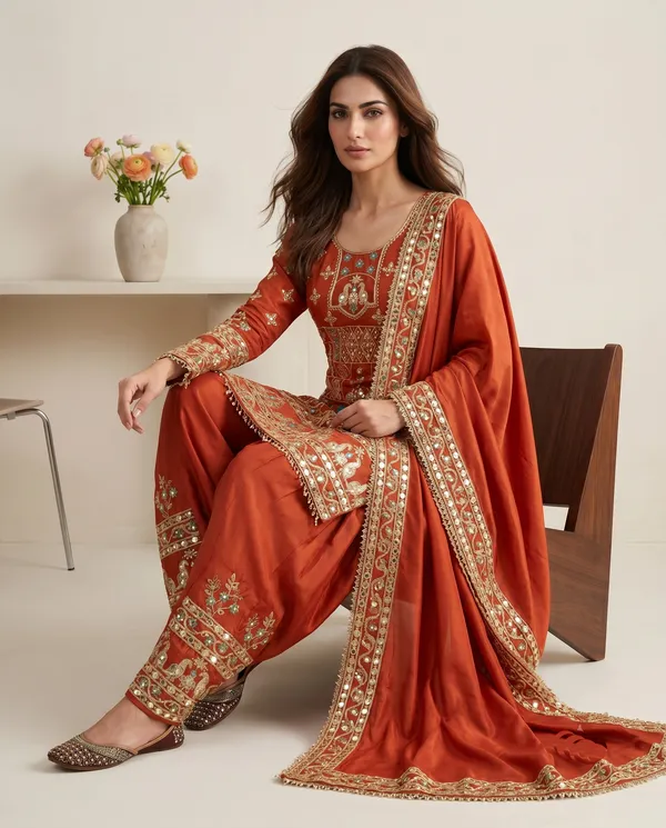 Ethnivo_Crimson_Red_Embroidered_Festive_Straight_Kurta_Set_With_Embellished_Dupatta