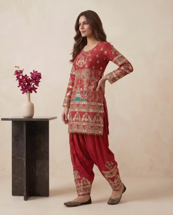 Ethnivo_Crimson_Red_Embroidered_Festive_Straight_Kurta_Set_With_Embellished_Dupatta