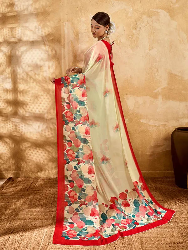 Cream_Georgette_Saree_With_Red_Floral_Printed_Border_Default_Title