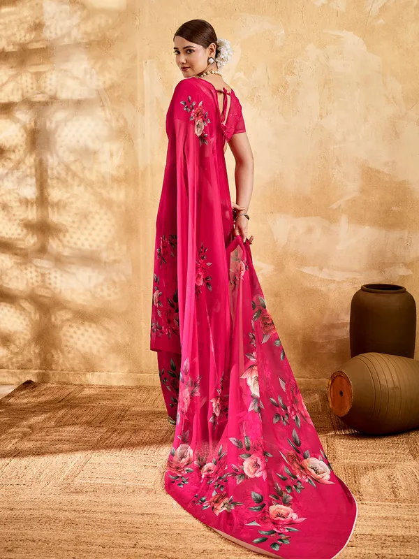 Rani_Pink_Georgette_Saree_With_Floral_Printed_Border_Default_Title