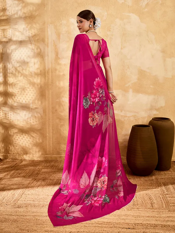 Rani_Pink_Georgette_Saree_With_Floral_Printed_Border_Default_Title
