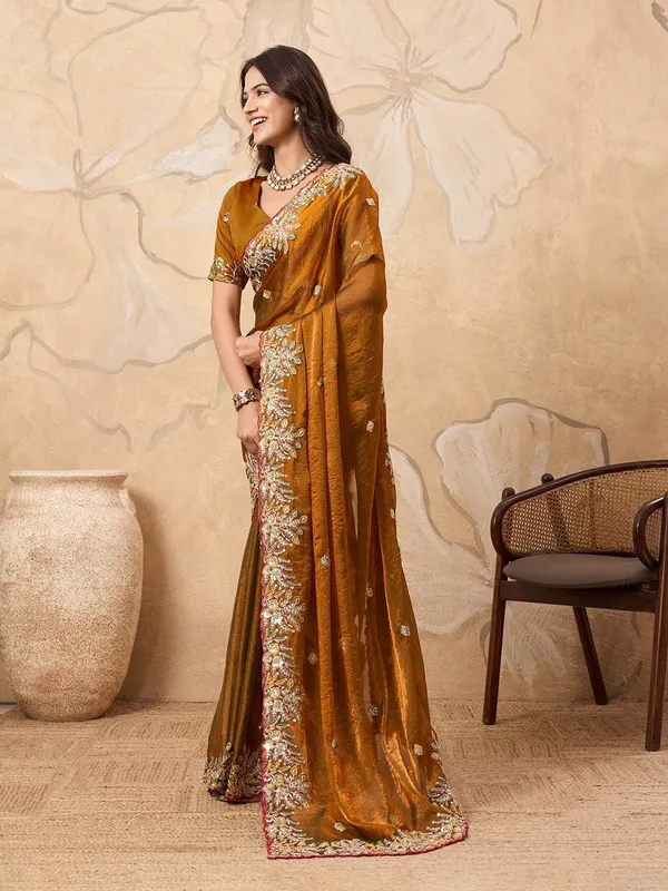 Copper_Brown_Soft_Fendy_Chiffon_Saree_With_Heavy_Embroidered_Border_Default_Title