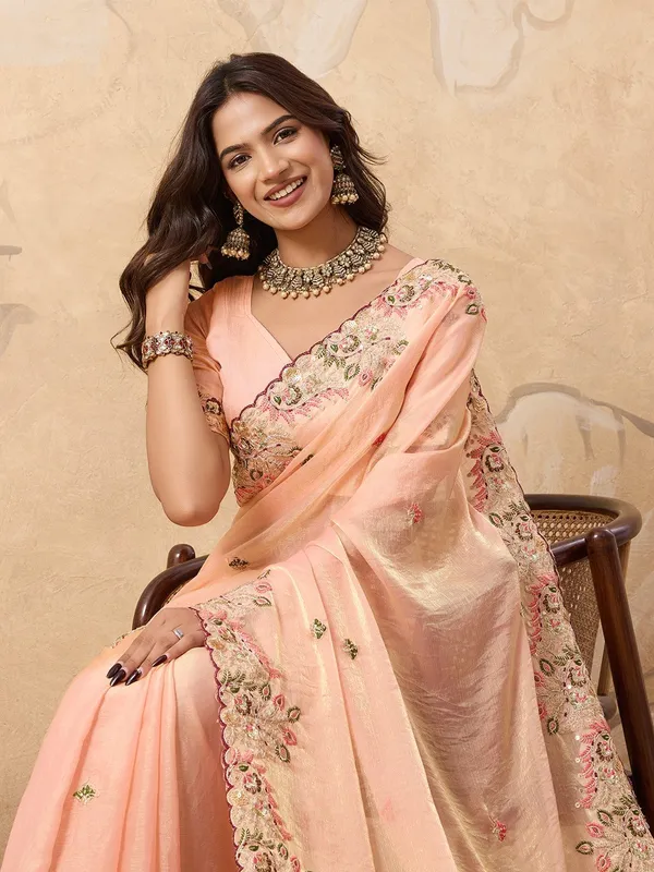 Blush_Peach_Soft_Fendy_Chiffon_Saree_With_Heavy_Embroidered_Border_Default_Title