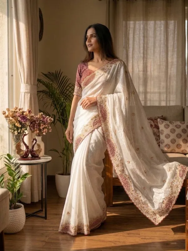 White_Soft_Crunchy_Silk_Saree_With_Embroidered_Designer_Border_Default_Title