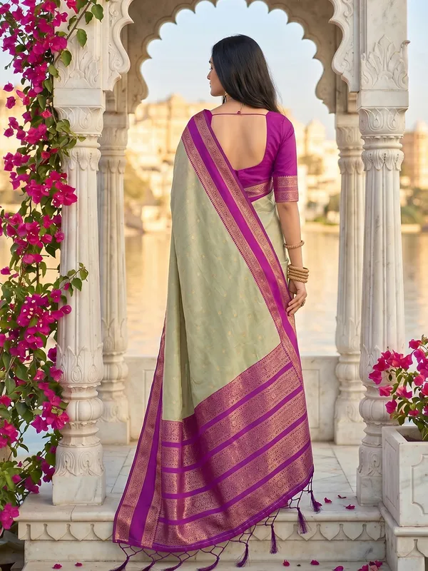 Sage_Green_Traditional_Silk_Blend_Saree_With_Magenta_Zari_Border_Default_Title