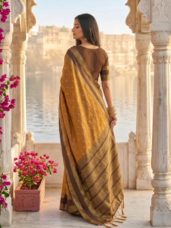Mustard_Brown_Traditional_Silk_Blend_Saree_With_Gold_Zari_Border_Default_Title