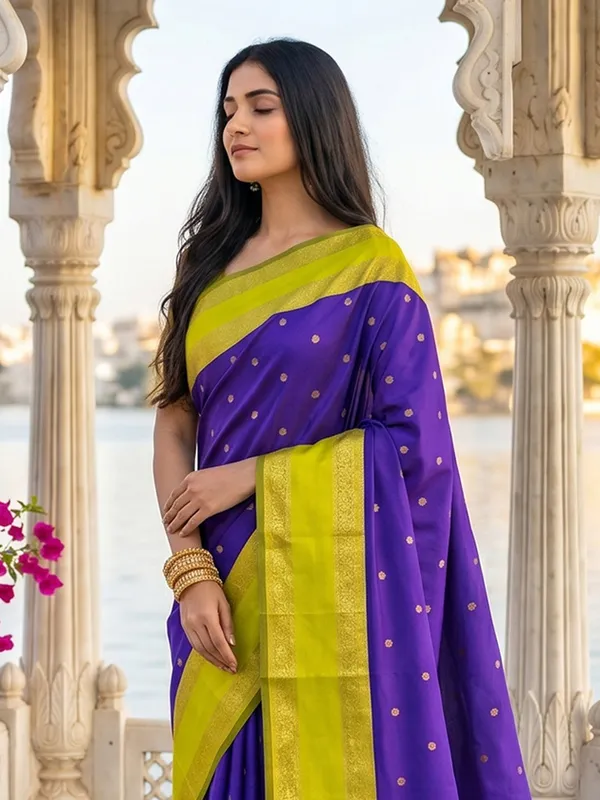 Royal_Purple_Traditional_Silk_Blend_Saree_With_Lime_Green_Zari_Border_Default_Title