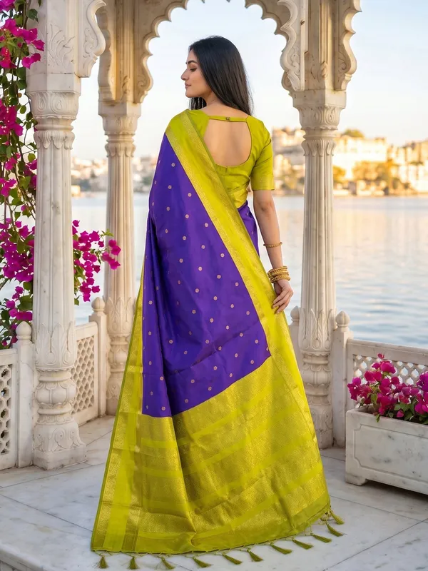 Royal_Purple_Traditional_Silk_Blend_Saree_With_Lime_Green_Zari_Border_Default_Title