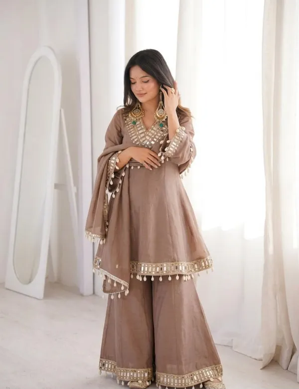 Ethnivo_Taupe_Mirror_Border_Soft_Chinon_Sharara_Suit_Set