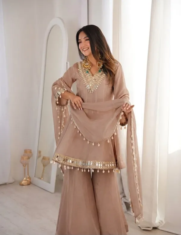 Ethnivo_Taupe_Mirror_Border_Soft_Chinon_Sharara_Suit_Set