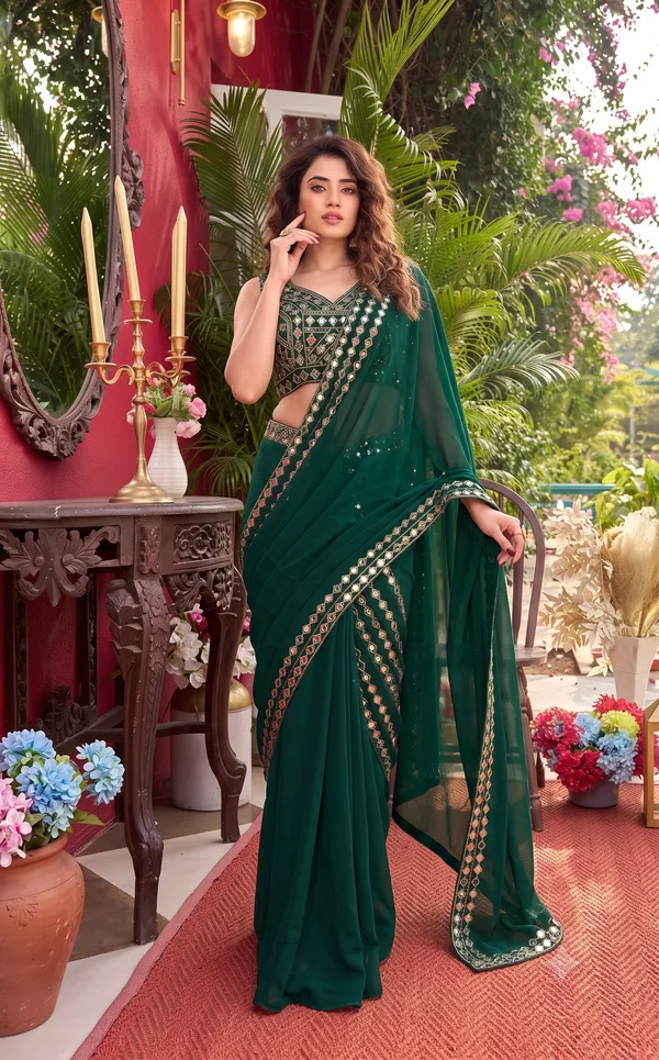 Teal_Blue_Embroidered_Border_Faux_Georgette_Stitched_Saree_Default_Title