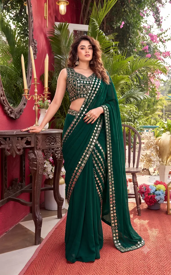 Teal_Blue_Embroidered_Border_Faux_Georgette_Stitched_Saree_Default_Title