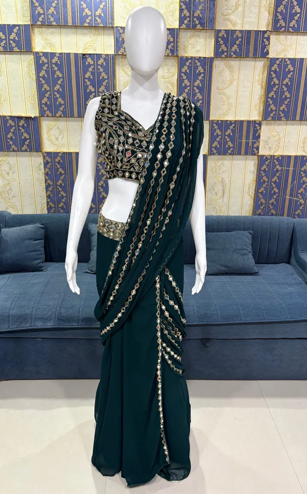 Teal_Blue_Embroidered_Border_Faux_Georgette_Stitched_Saree_Default_Title