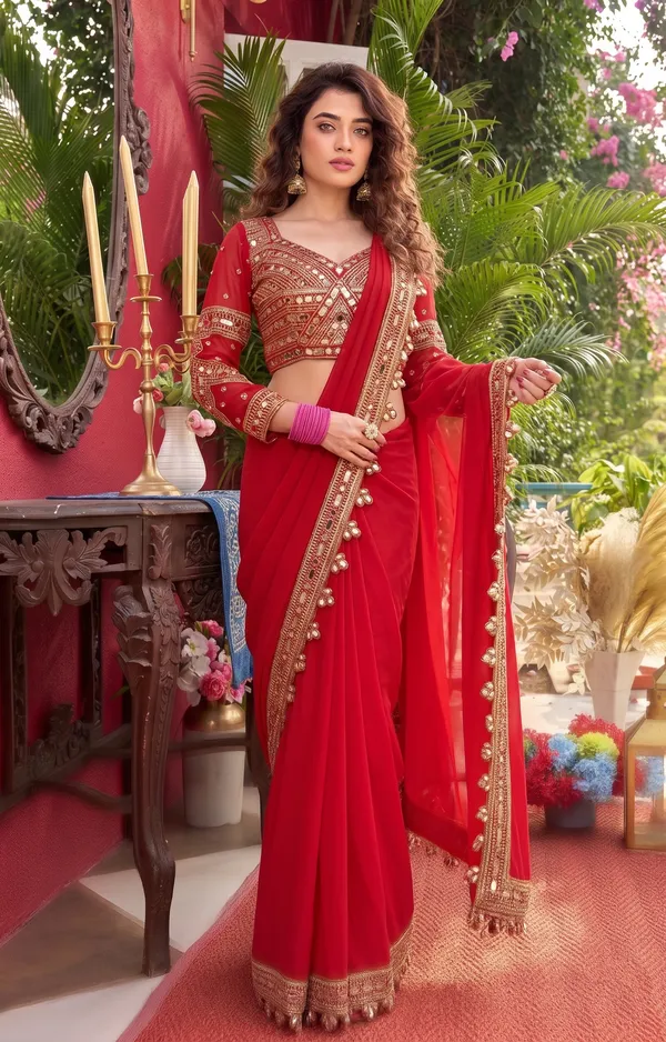 Ruby_Red_Embroidered_Border_Faux_Georgette_Stitched_Saree_Default_Title