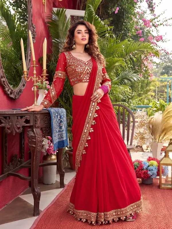 Ruby_Red_Embroidered_Border_Faux_Georgette_Stitched_Saree_Default_Title