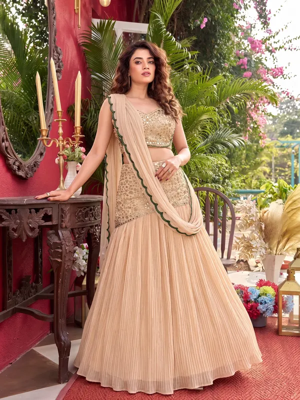 Champagne_Beige_Embroidered_Border_Faux_Georgette_Lehenga_Choli_Set_Default_Title