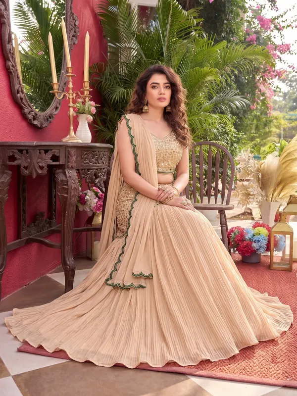 Champagne_Beige_Embroidered_Border_Faux_Georgette_Lehenga_Choli_Set_Default_Title