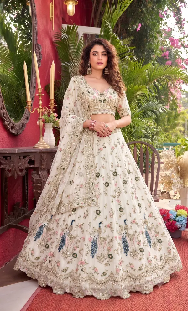 Ivory_Floral_Embroidered_Peacock_Work_Faux_Georgette_Lehenga_Choli_Set_Default_Title
