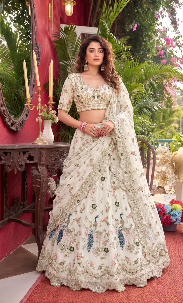 Ivory_Floral_Embroidered_Peacock_Work_Faux_Georgette_Lehenga_Choli_Set_Default_Title