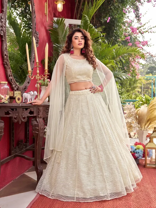 Ivory_Sequin_Work_Organza_Silk_Lehenga_Choli_Set_Default_Title