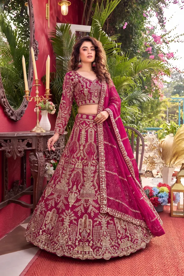 Magenta_Heavy_Embroidered_Butterfly_Net_Lehenga_Choli_Set_Default_Title