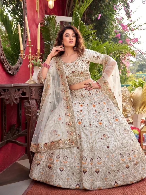 Ivory_Floral_Embroidered_Satin_Silk_Lehenga_Choli_Set_Default_Title