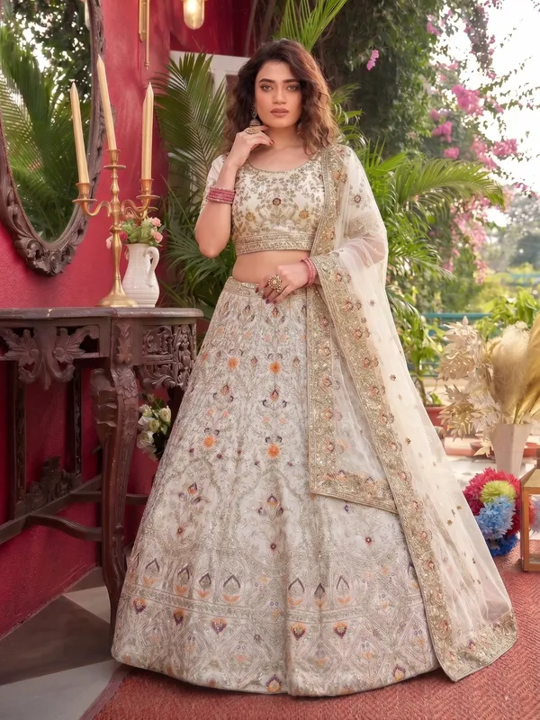 Ivory_Floral_Embroidered_Satin_Silk_Lehenga_Choli_Set_Default_Title