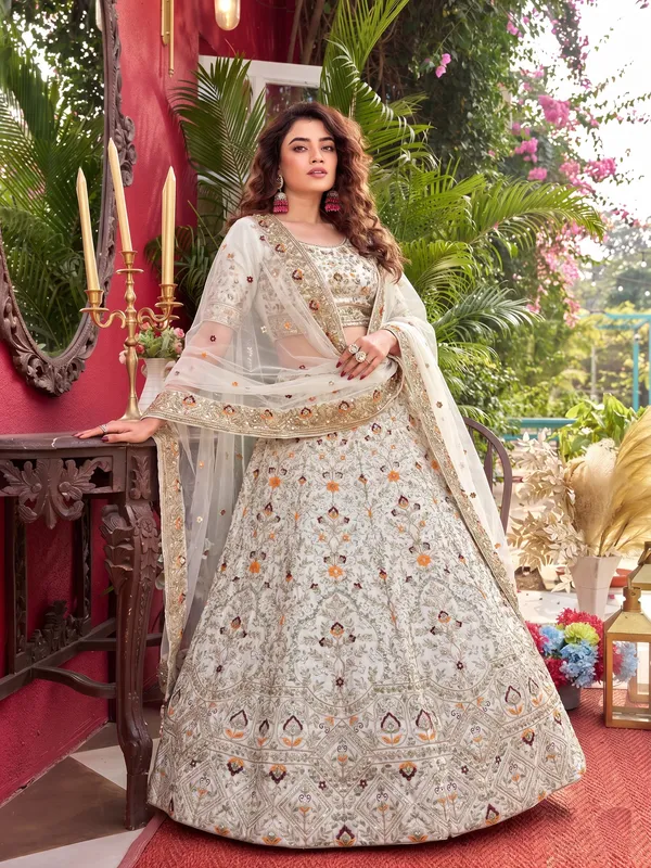 Ivory_Floral_Embroidered_Satin_Silk_Lehenga_Choli_Set_Default_Title