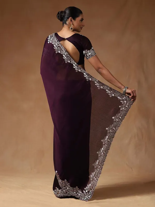 Ethnivo_Wine_Purple_Floral_Border_Fandy_Chiffon_Silk_Saree_Default_Title