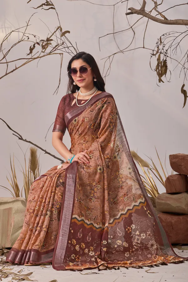Dusty_Peach_Maroon_Border_Classy_Designer_Printed_Saree_Default_Title
