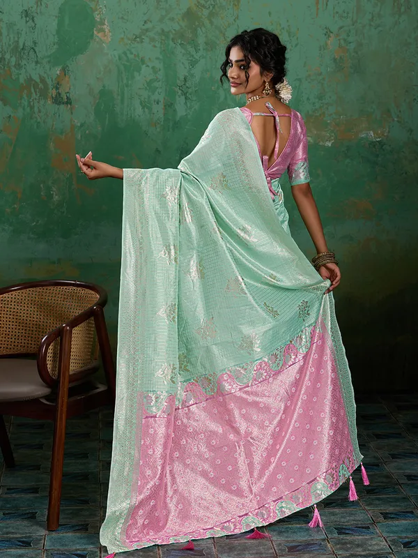 Mint_Green_Pink_Zari_Border_Linen_Cotton_Saree_Default_Title