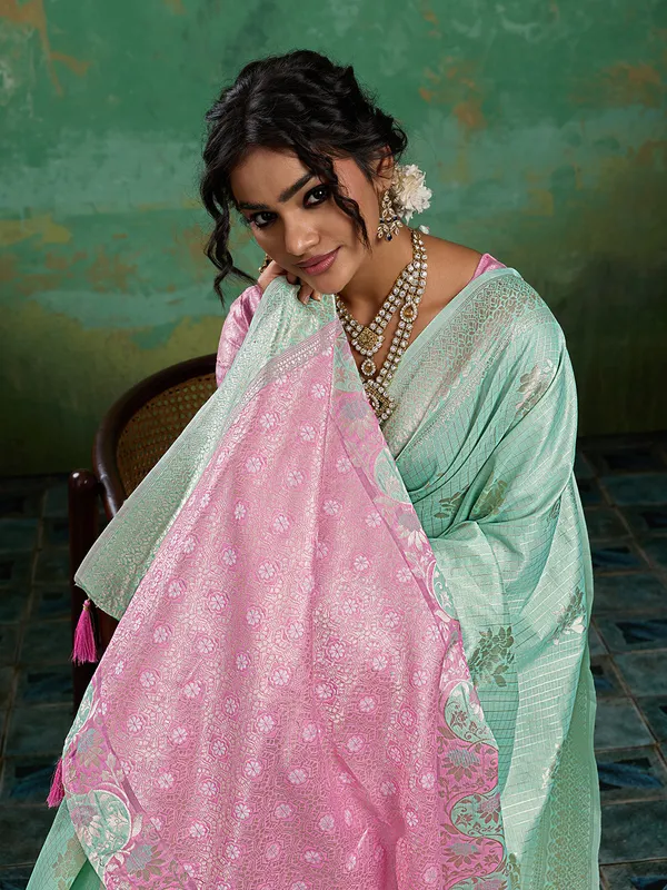 Mint_Green_Pink_Zari_Border_Linen_Cotton_Saree_Default_Title