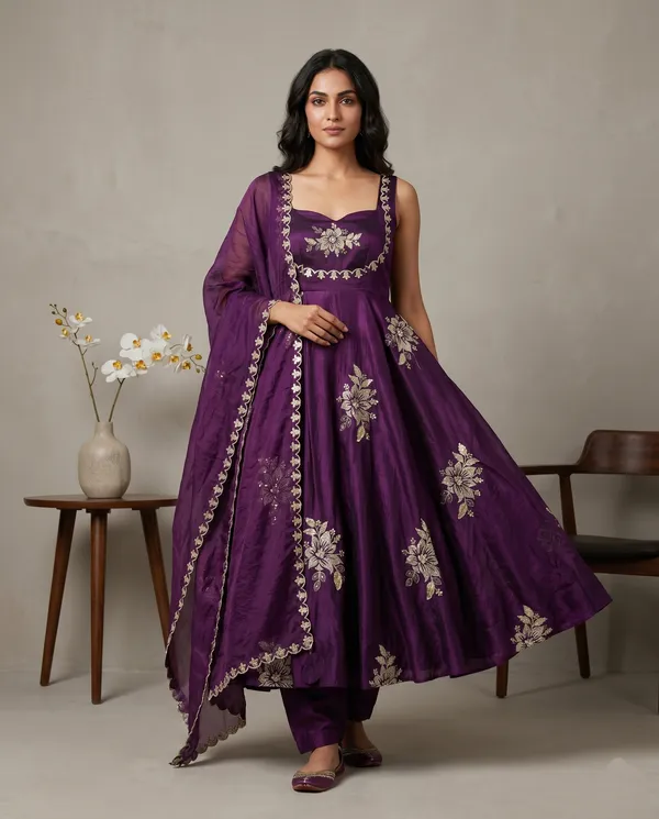 Ethnivo_Purple_Pure_Fendy_Silk_Anarkali_Suit_With_Embroidered_Border_Dupatta