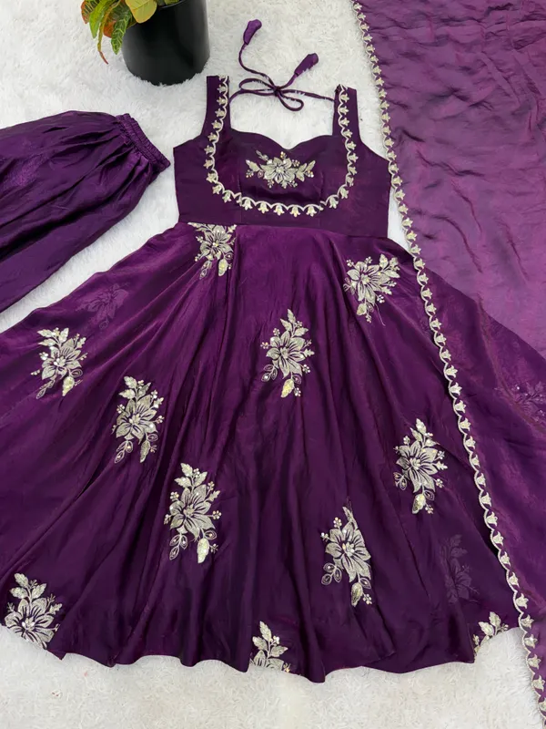 Ethnivo_Purple_Pure_Fendy_Silk_Anarkali_Suit_With_Embroidered_Border_Dupatta