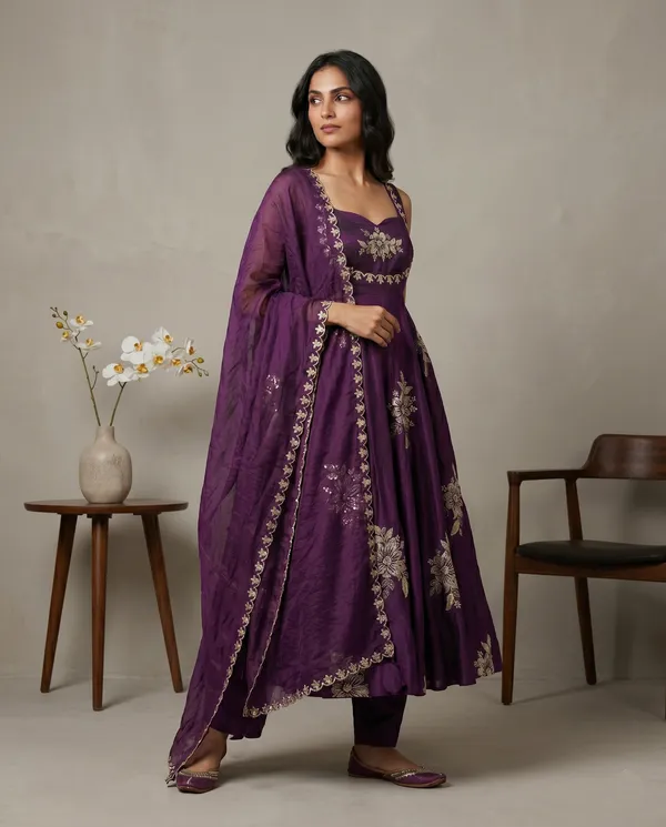 Ethnivo_Purple_Pure_Fendy_Silk_Anarkali_Suit_With_Embroidered_Border_Dupatta