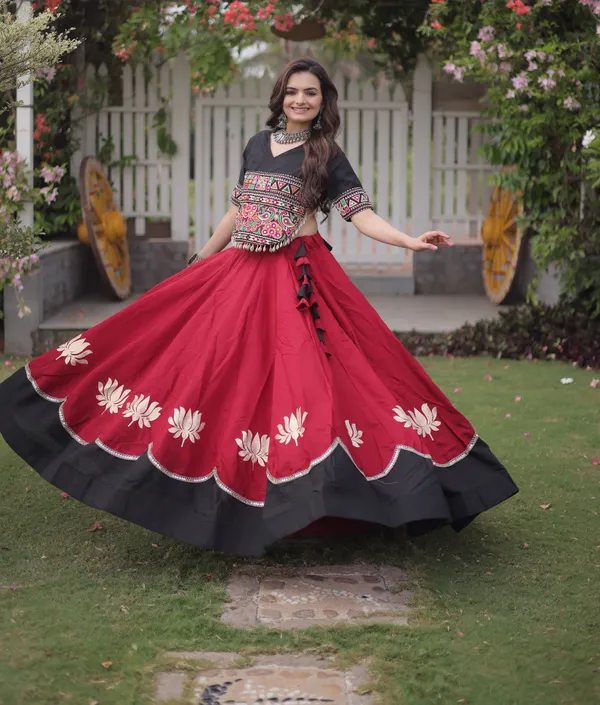 Black_Maroon_Roman_Silk_Semi_Stitched_Navratri_Lehenga_Choli_With_Elegant_Black_Border_Default_Title