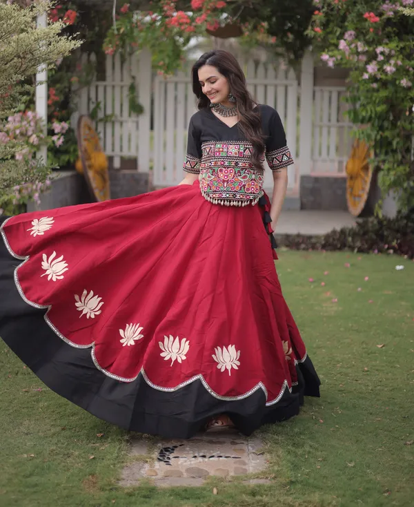 Black_Maroon_Roman_Silk_Semi_Stitched_Navratri_Lehenga_Choli_With_Elegant_Black_Border_Default_Title