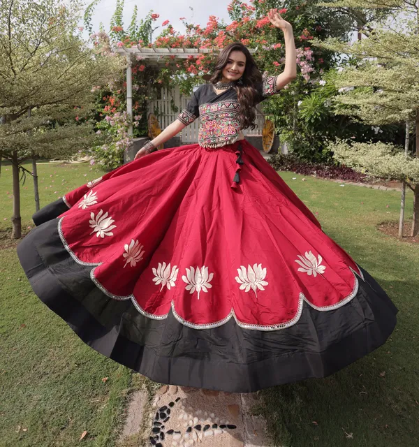 Black_Maroon_Roman_Silk_Semi_Stitched_Navratri_Lehenga_Choli_With_Elegant_Black_Border_Default_Title