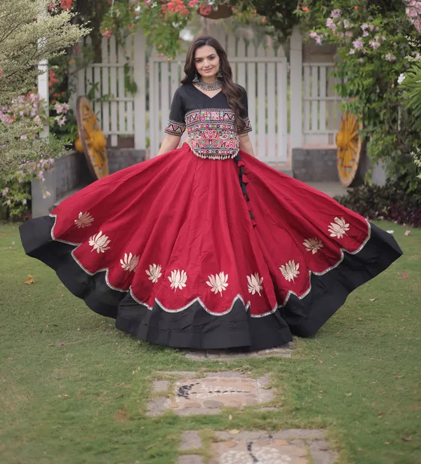 Black_Maroon_Roman_Silk_Semi_Stitched_Navratri_Lehenga_Choli_With_Elegant_Black_Border_Default_Title